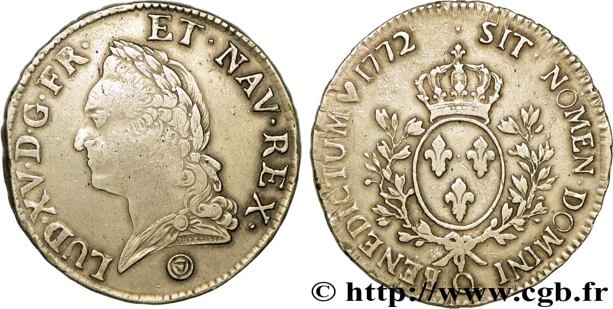 LOUIS XV  THE WELL-BELOVED  Écu dit  à la vieille tête  1772 Perpignan BC+/MBC