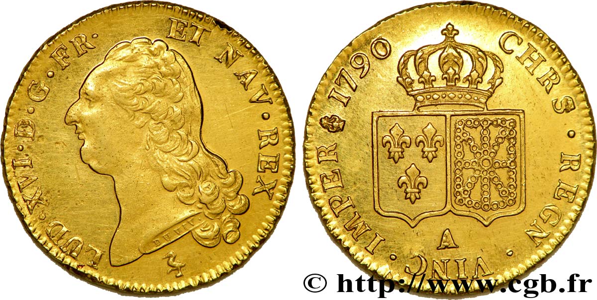 LOUIS XVI Double louis d’or aux écus accolés 1790 Paris VZ/fST