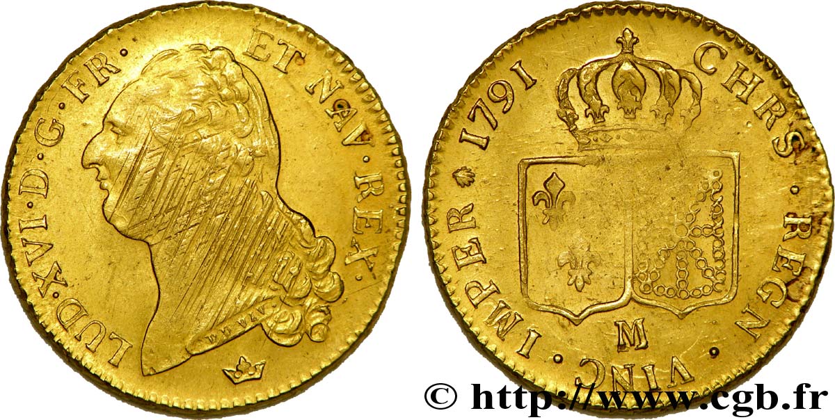 LOUIS XVI (MONARQUE CONSTITUTIONNEL) Double louis d or  aux écus accolés  1791 Toulouse TTB+