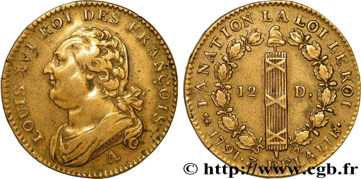LOUIS XVI (MONARQUE CONSTITUTIONNEL)  12 deniers dit  au faisceau , type FRANCOIS 1791 Paris TTB+