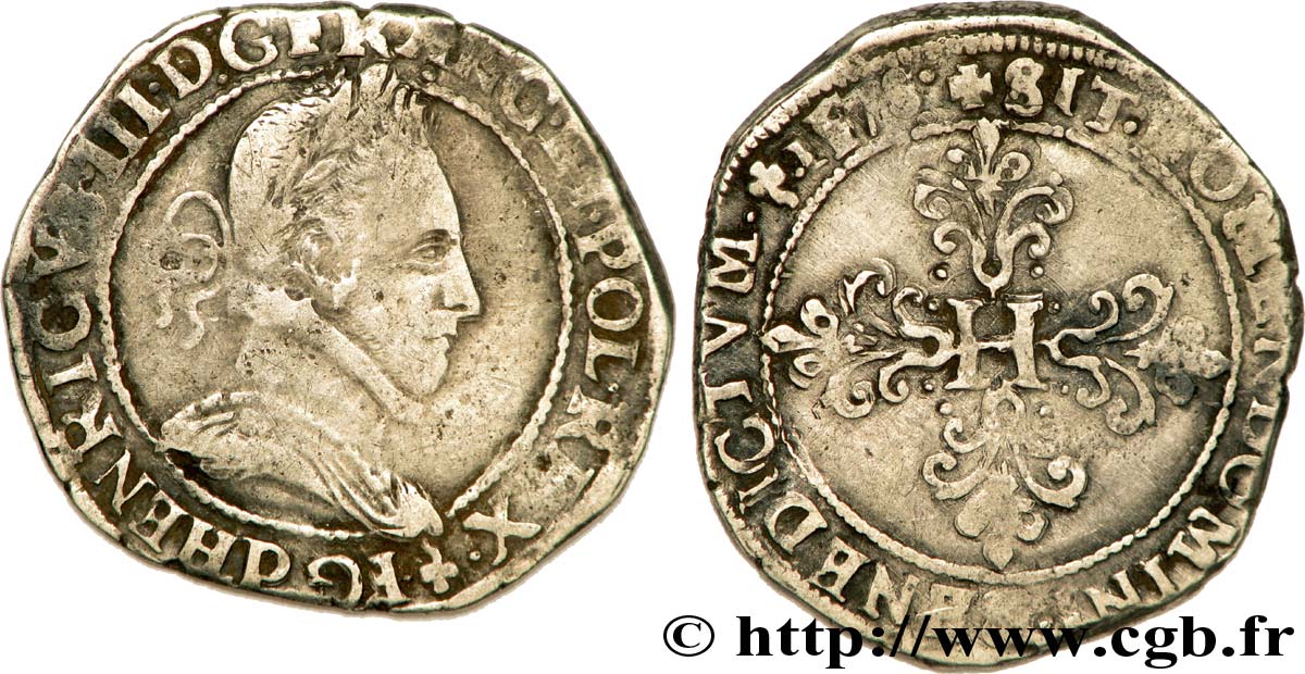 HENRY III Demi-franc au col plat 1578 Dijon q.BB/BB