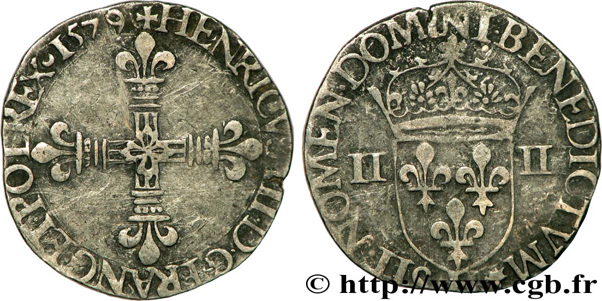 HENRY III Quart d écu, croix de face 1579 La Rochelle BC+