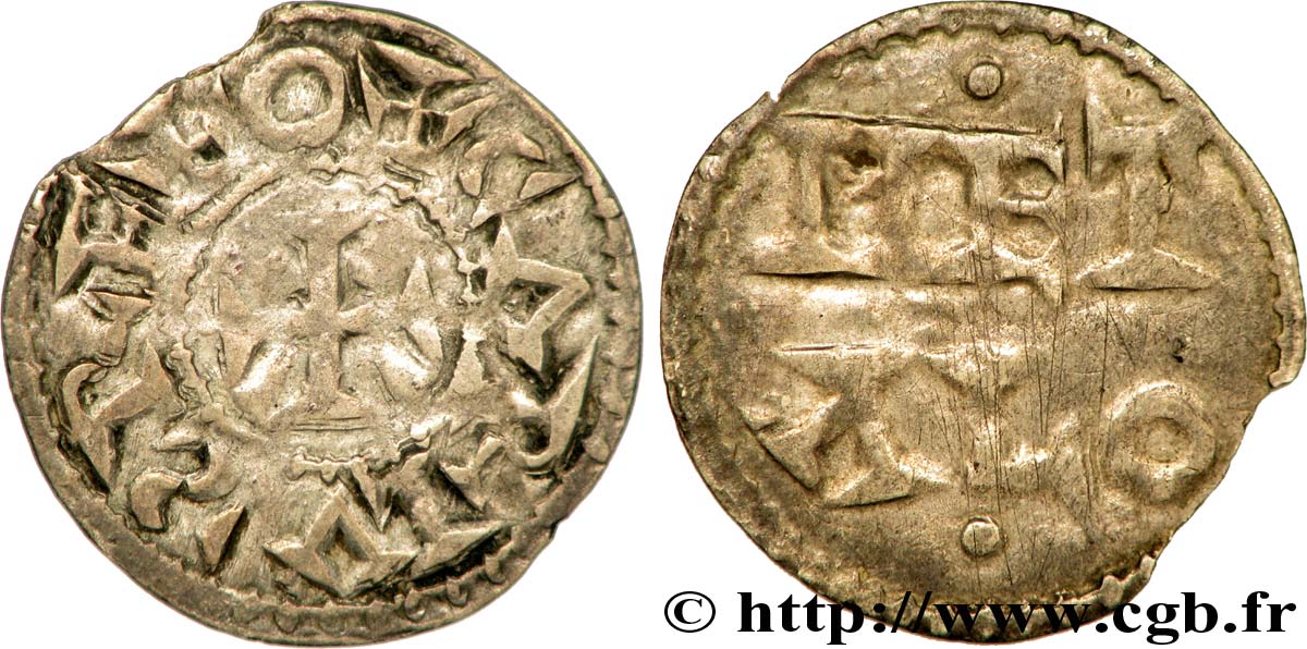 POITOU - COUNTY OF POITOU - COINAGE IMMOBILIZED IN THE NAME OF CHARLES II THE BALD Denier VF/XF