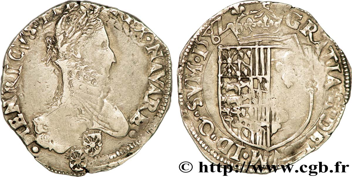 KINGDOM OF NAVARRE - HENRY III Demi-franc fSS/SS