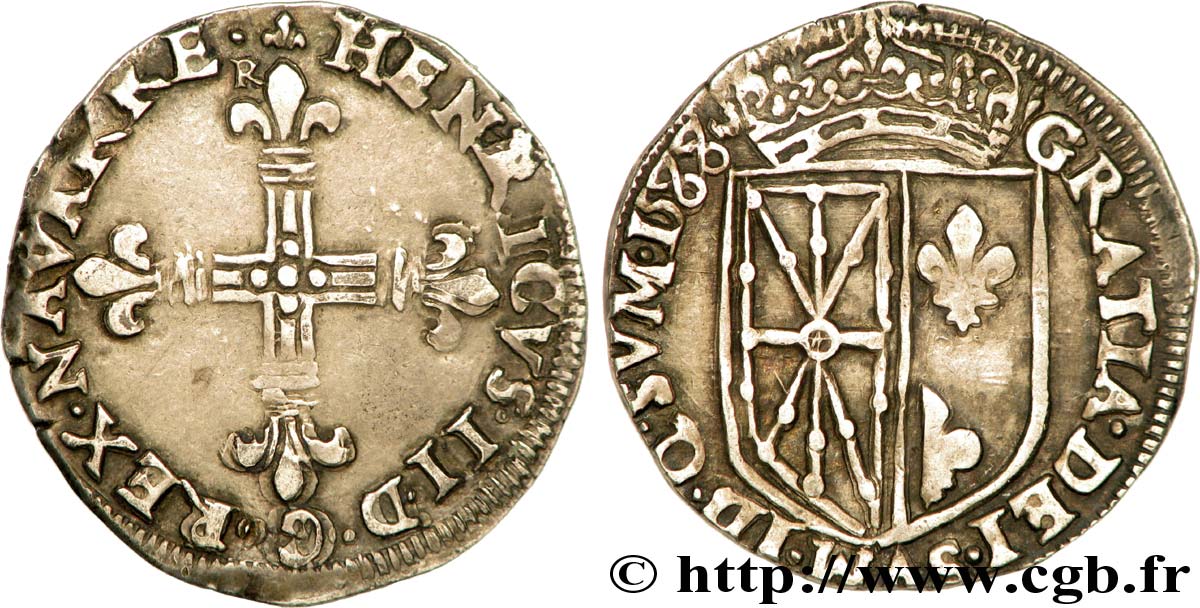 NAVARRE-BEARN - HENRY III Quart d écu de Navarre AU