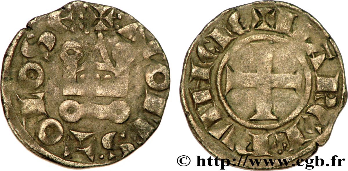PROVENCE - MARQUISATE OF PROVENCE - ALPHONSE OF POITIERS Denier XF