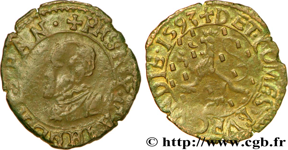 COUNTY OF BURGUNDY - PHILIPPE II OF SPAIN Double denier fSS/SS