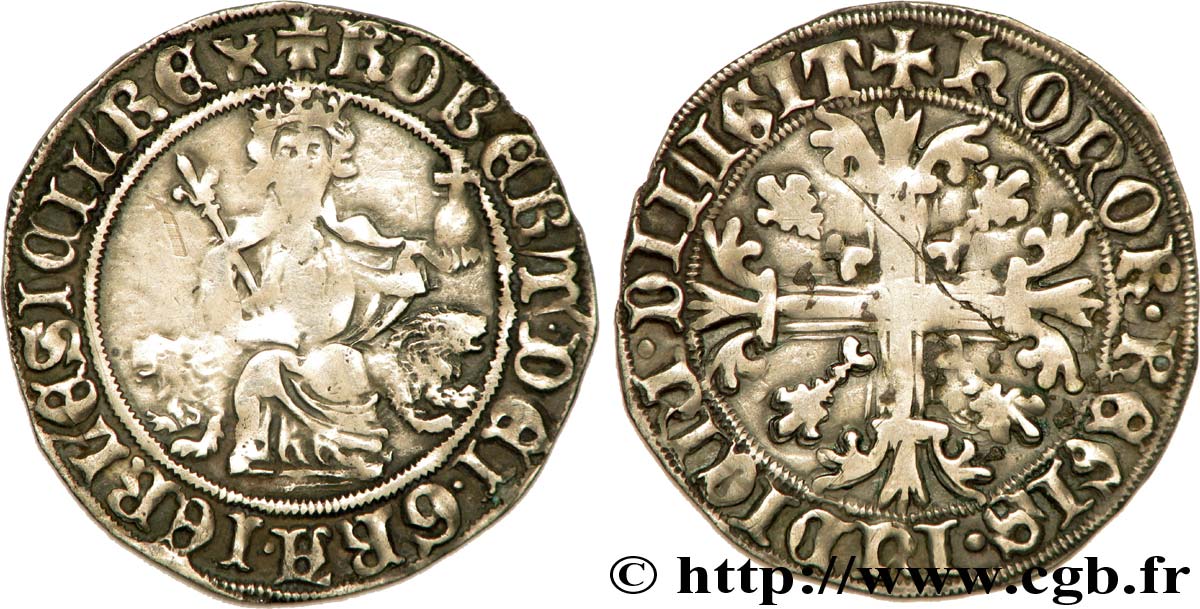 ITALIE - ROYAUME DE NAPLES - ROBERT D ANJOU Carlin d argent c. 1310-1340 Naples TTB