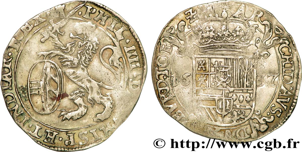 SPANISH NETHERLANDS - TOURNAISIS - PHILIP IV Escalin 1637 Tournai XF/AU