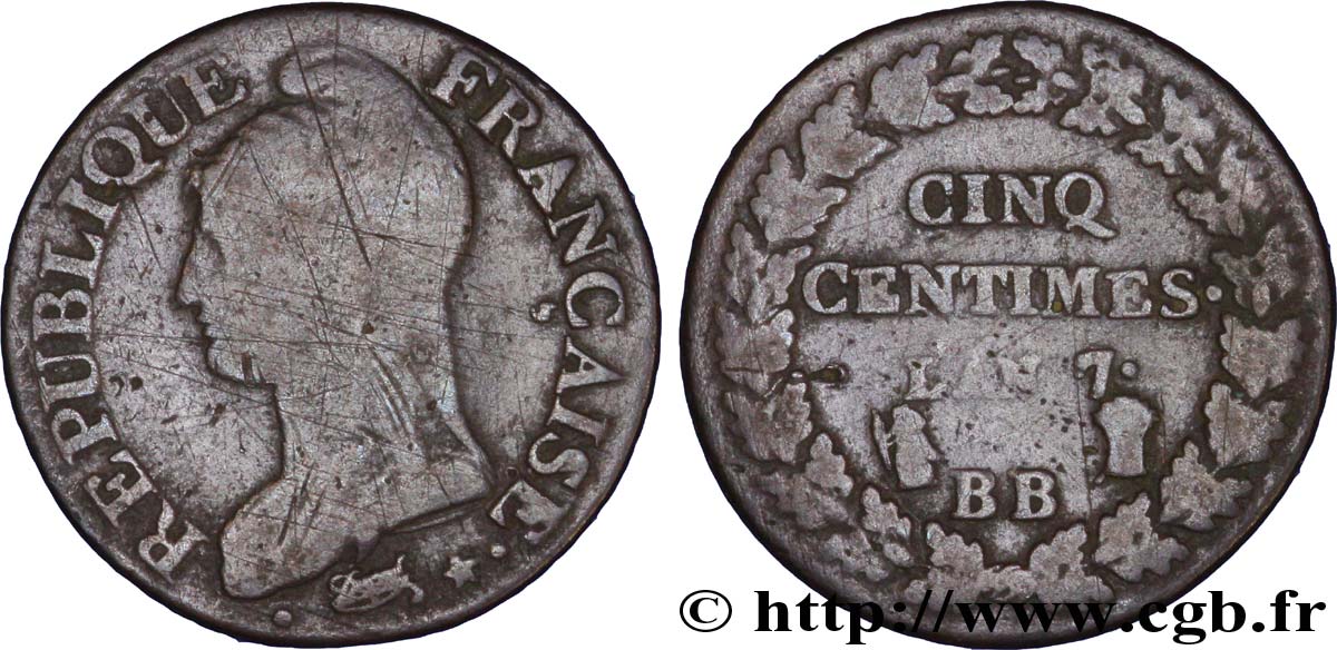 Cinq centimes Dupré, grand module 1799 Strasbourg/Paris F.115/64 BC 