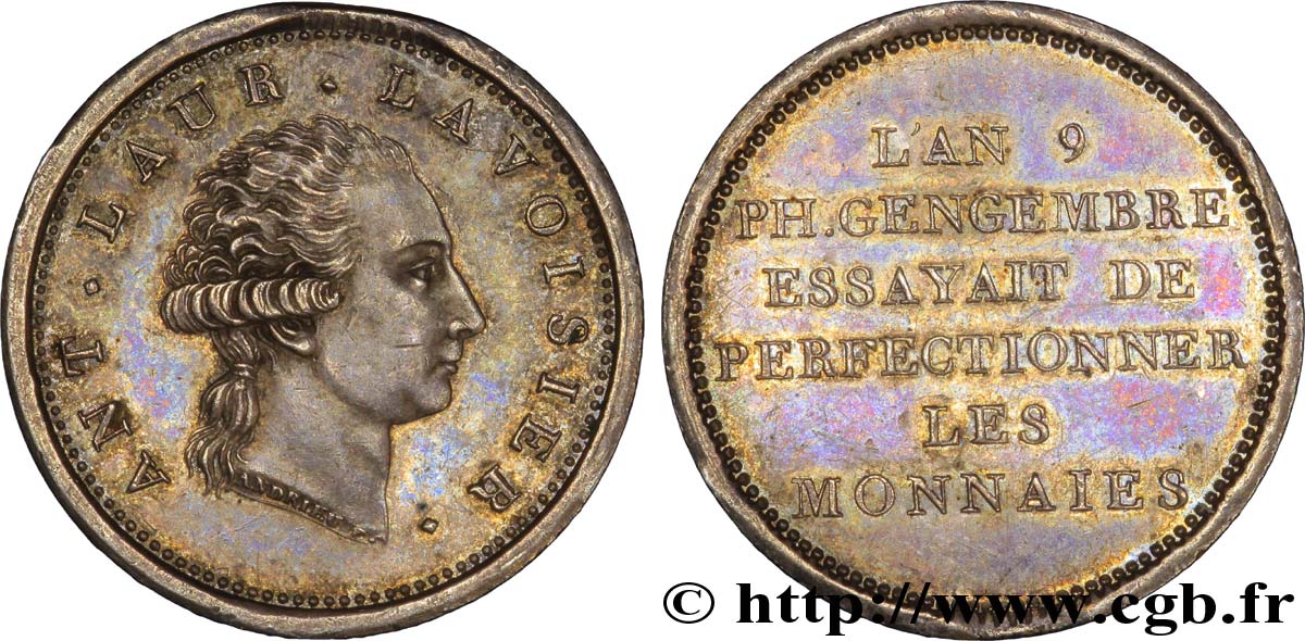 Essai en argent au module de 2 francs de Lavoisier par Gengembre 1801 Paris VG.906 var. VZ 