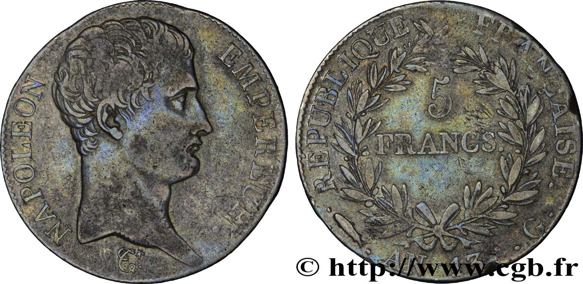 5 francs Napoléon Empereur, Calendrier révolutionnaire 1805 Genève F.303/7 XF 