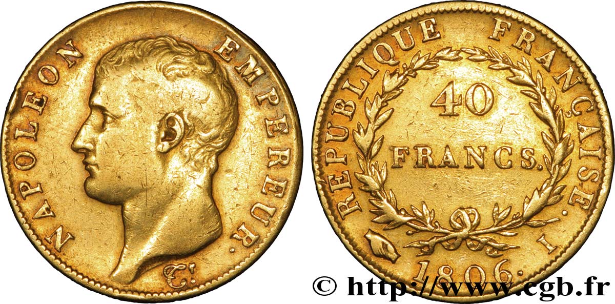 40 francs or Napoléon tête nue, Calendrier grégorien 1806 Limoges F.538/2 TB 