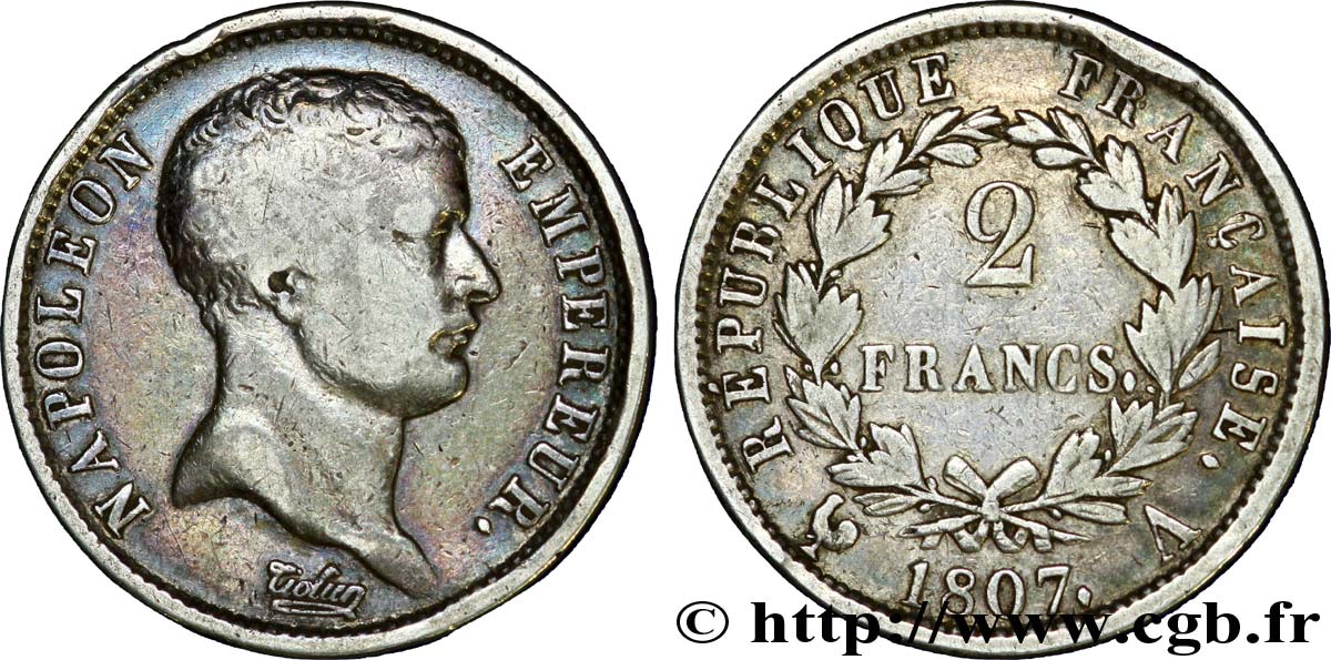 2 francs Napoléon Empereur, tête de nègre 1807 Paris F.253/1 TB 