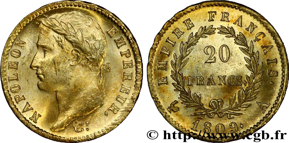20 francs or Napoléon tête laurée, Empire français 1809 Paris F.516/1 MS 