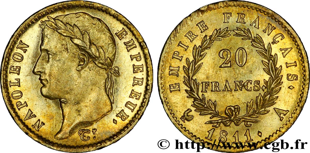 20 francs or Napoléon tête laurée, Empire français 1811 Paris F.516/16 SUP 