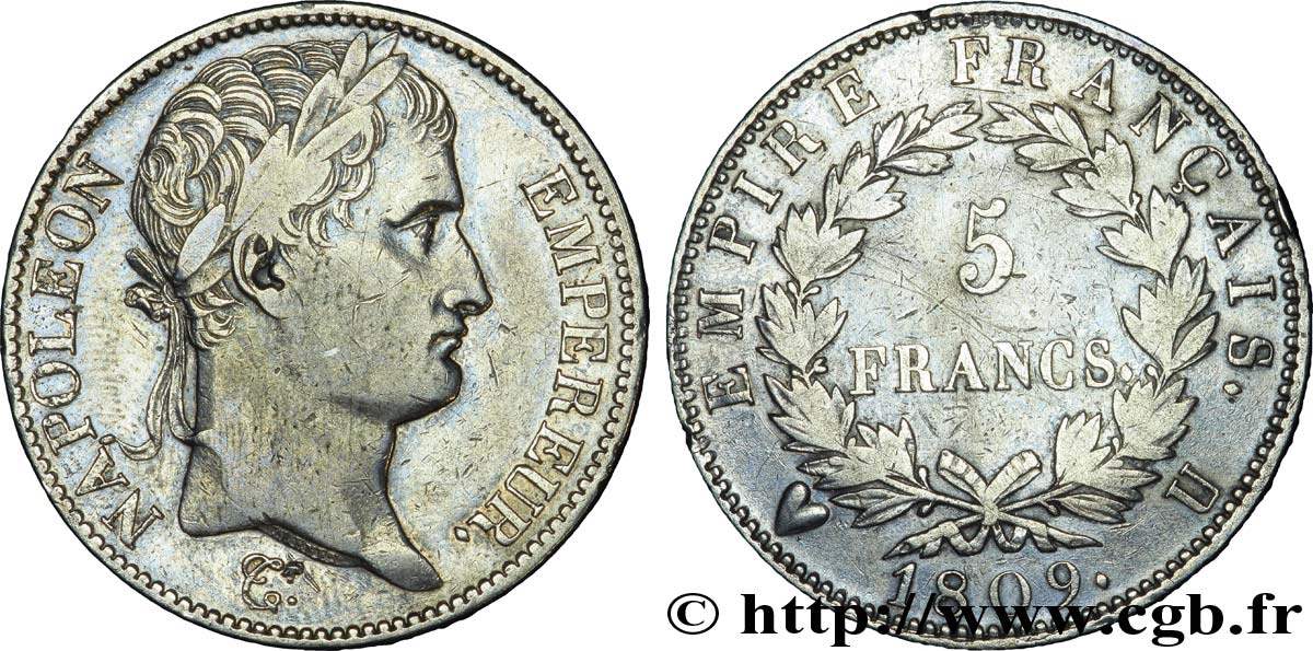 5 francs Napoléon Empereur, Empire français 1809 Turin F.307/12 TB 