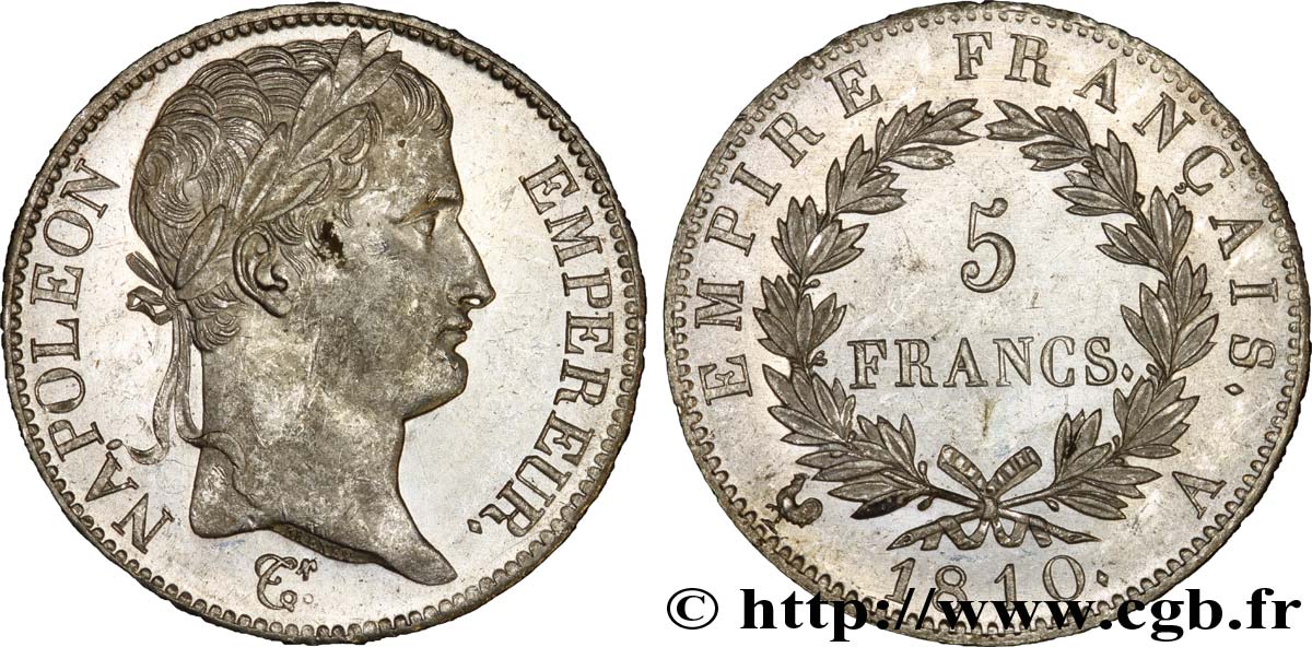 5 francs Napoléon Empereur, Empire français 1810 Paris F.307/14 SUP 