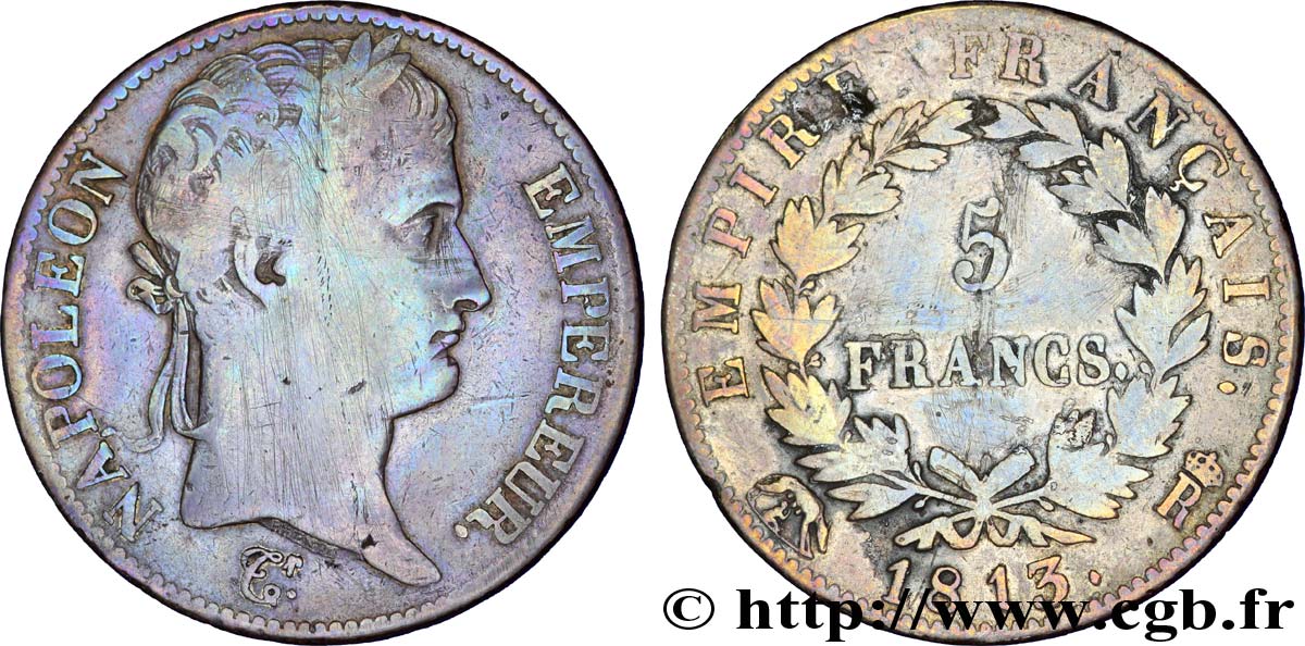 5 francs Napoléon Empereur, Empire français 1813 Rome F.307/71 VF 