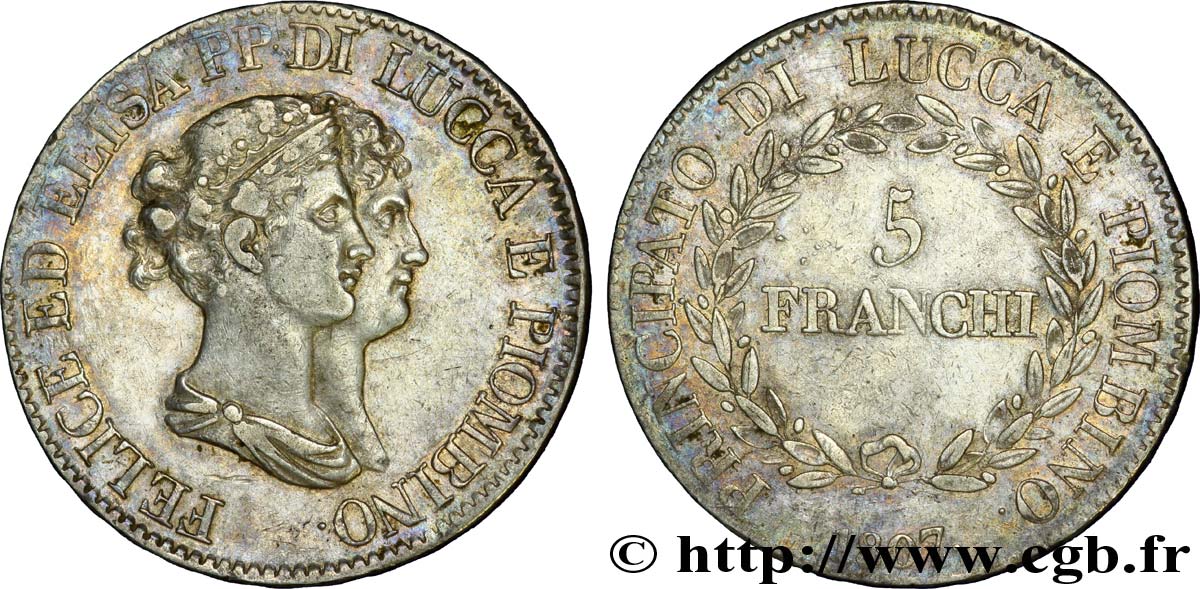 5 franchi, moyens bustes 1807 Florence VG.1472  SS 