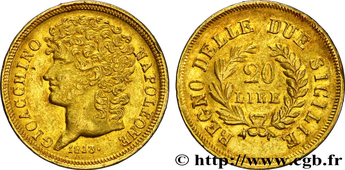 20 lire or, branches longues 1813 Naples VG.2253  SS 