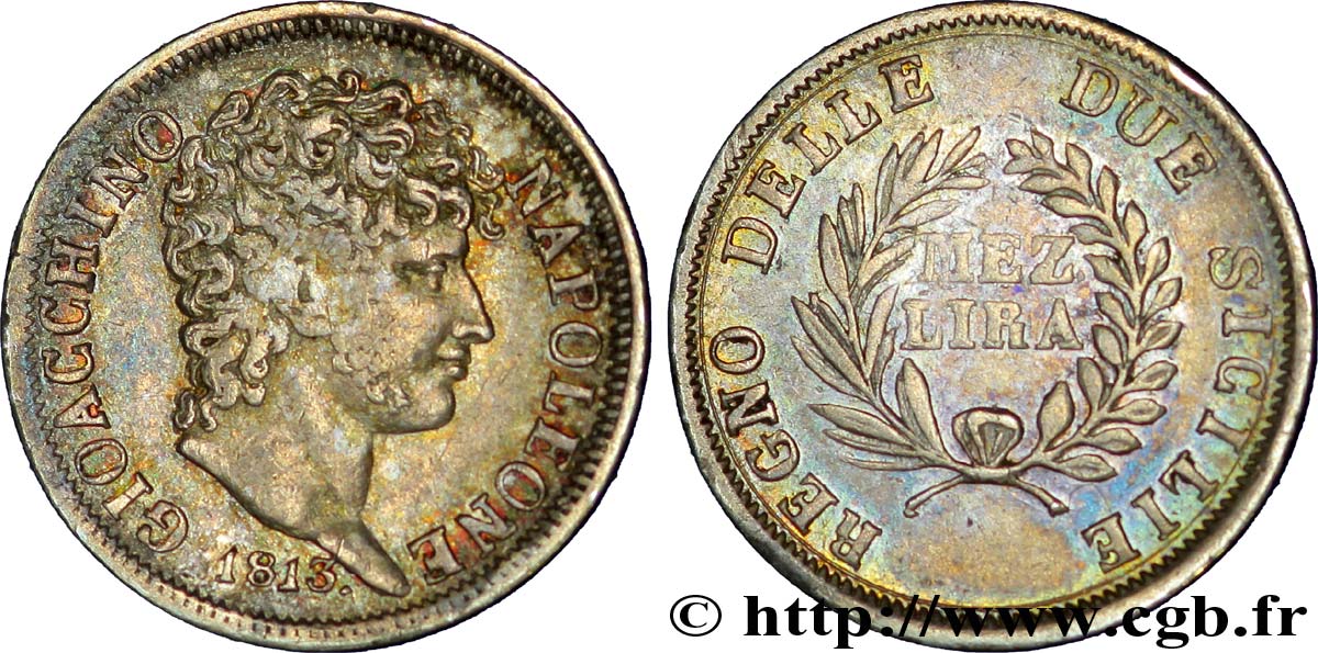 Mezza lira 1813 Naples VG.2262  TTB 