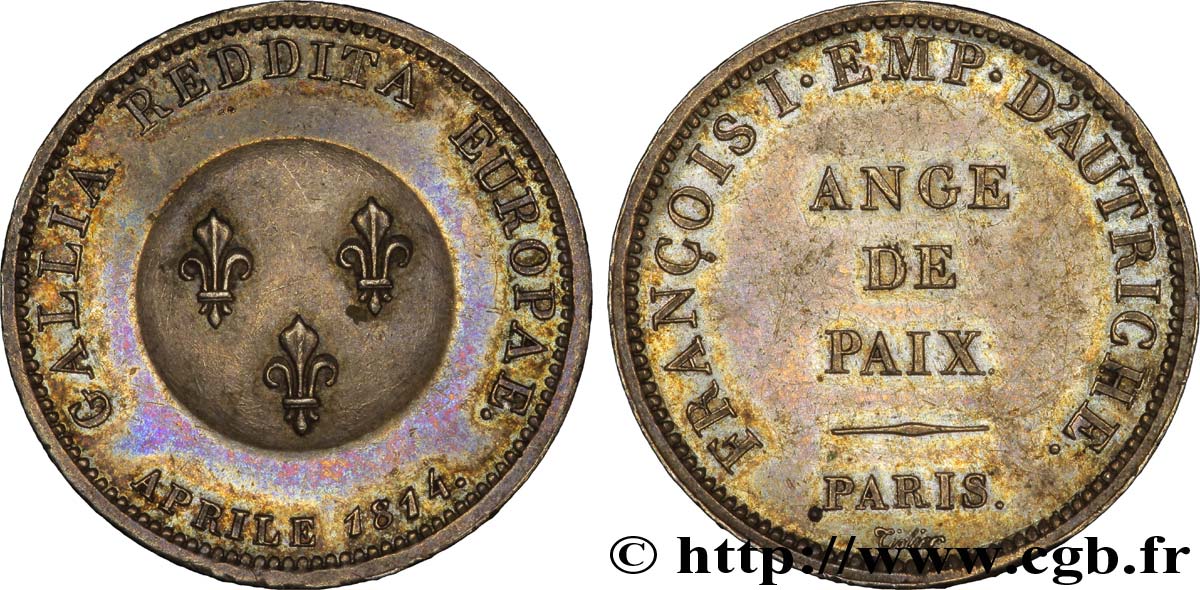 Ange de Paix, module de 2 francs pour François Ier d’Autriche en argent 1814 Paris VG.2357  SUP 