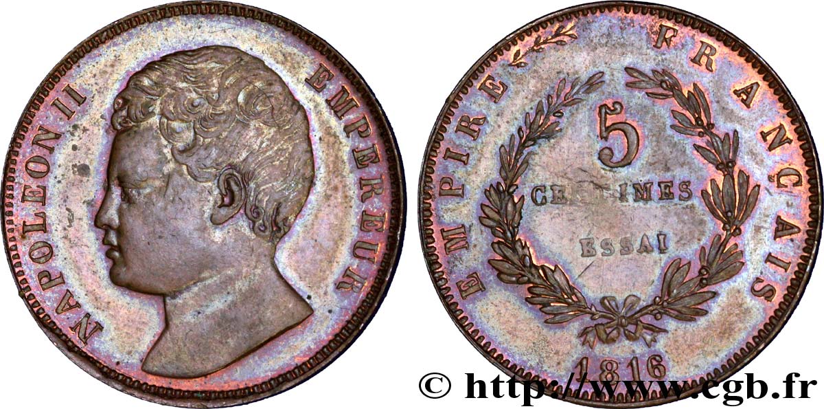 Essai de 5 centimes en bronze 1816  VG.2413  AU 