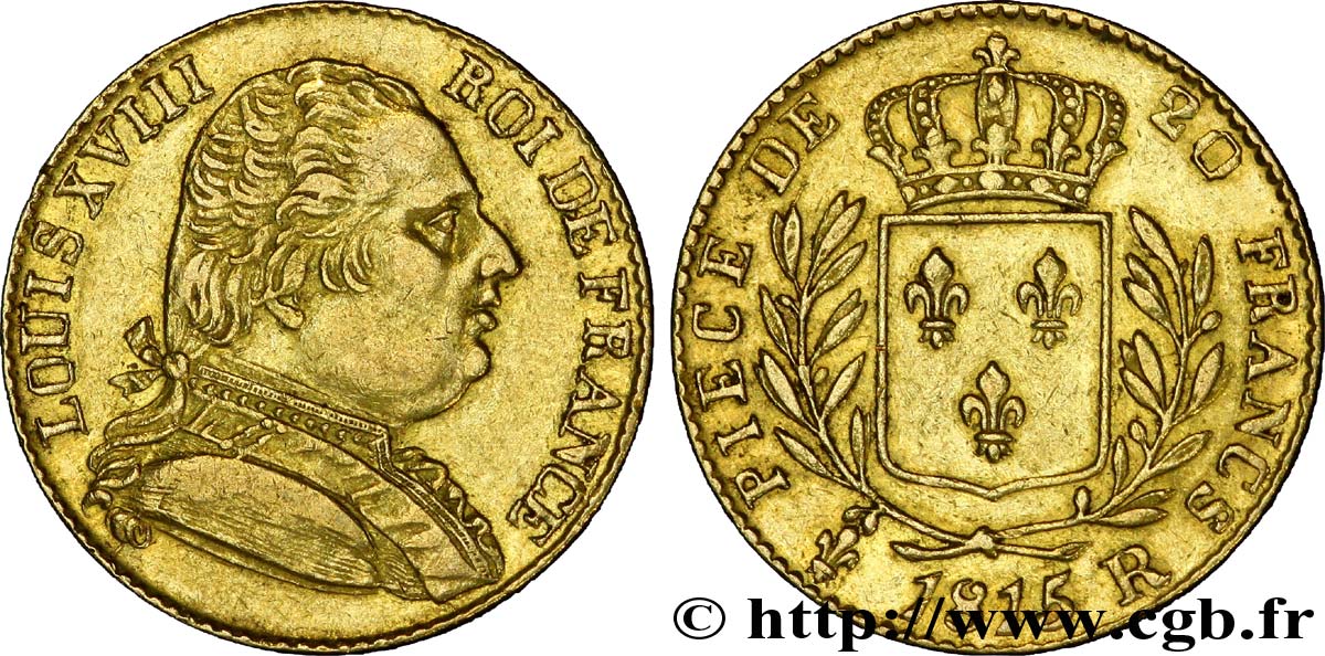 20 francs or Louis XVIII, buste habillé 1815 Londres F.518/1 TTB 
