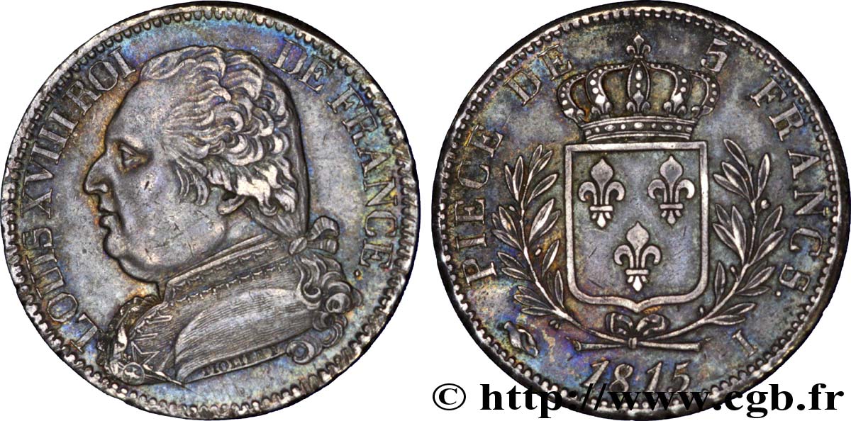 5 francs Louis XVIII, buste habillé 1815 Limoges F.308/20 AU 