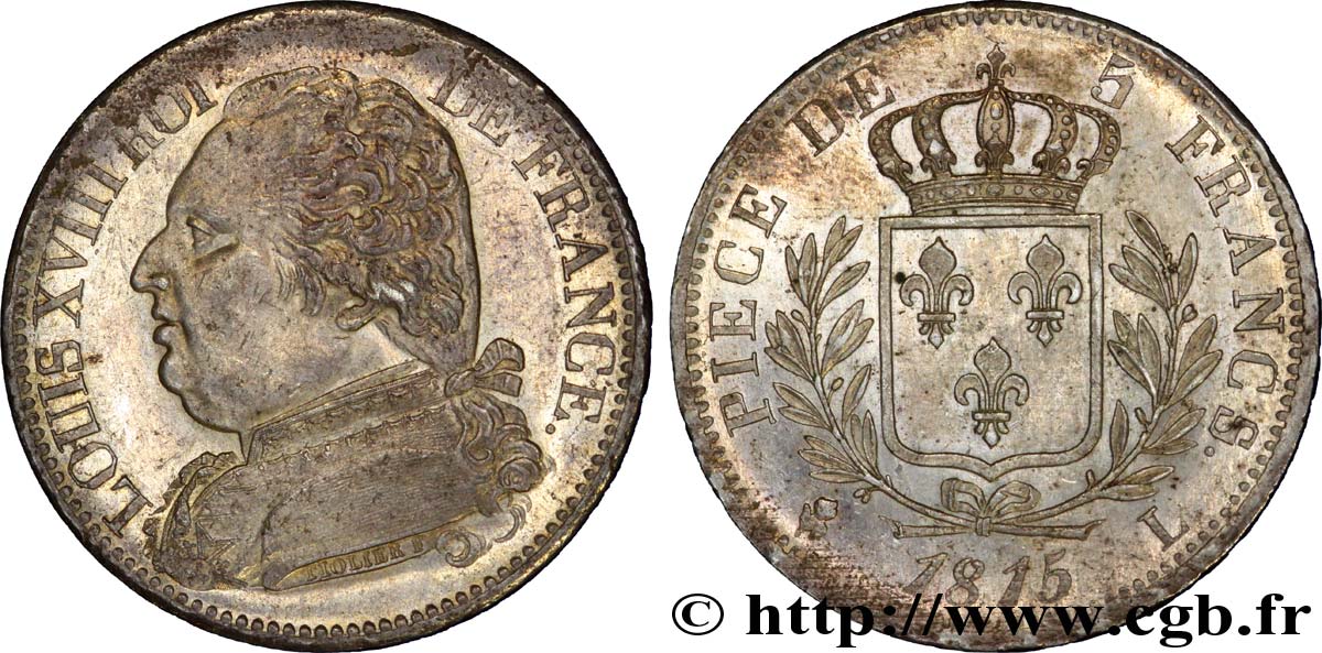 5 francs Louis XVIII, buste habillé 1815 Bayonne F.308/23 SUP 