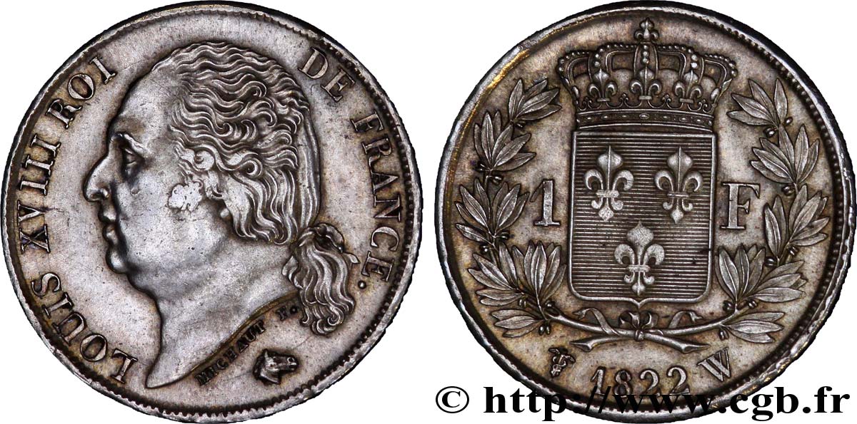 1 franc Louis XVIII 1822 Lille F.206/44 EBC 