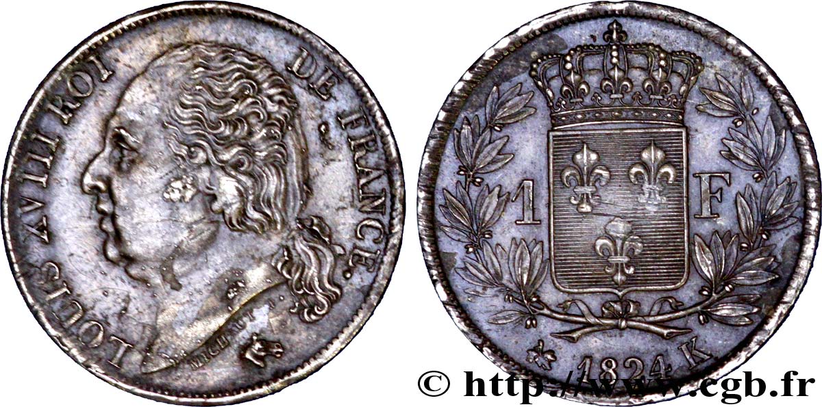 1 franc Louis XVIII 1824 Bordeaux F.206/61 VZ 