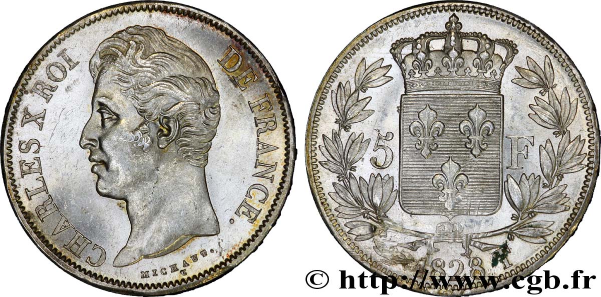 5 francs Charles X, 2e type 1828 Nantes F.311/25 SUP 