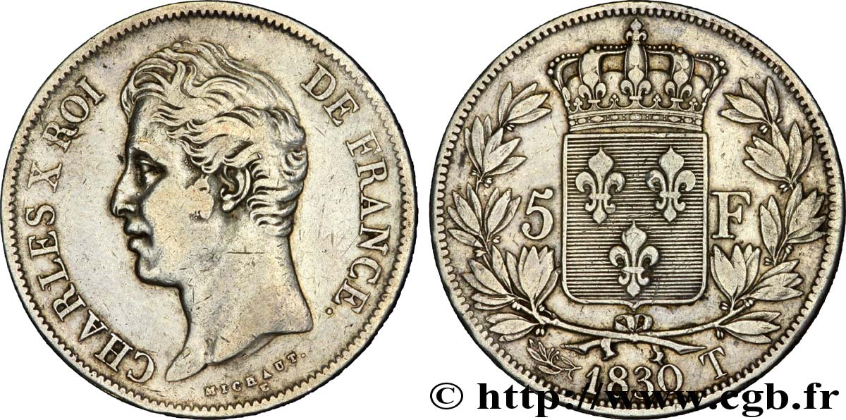 5 francs Charles X, 2e type 1830 Nantes F.311/51 XF 