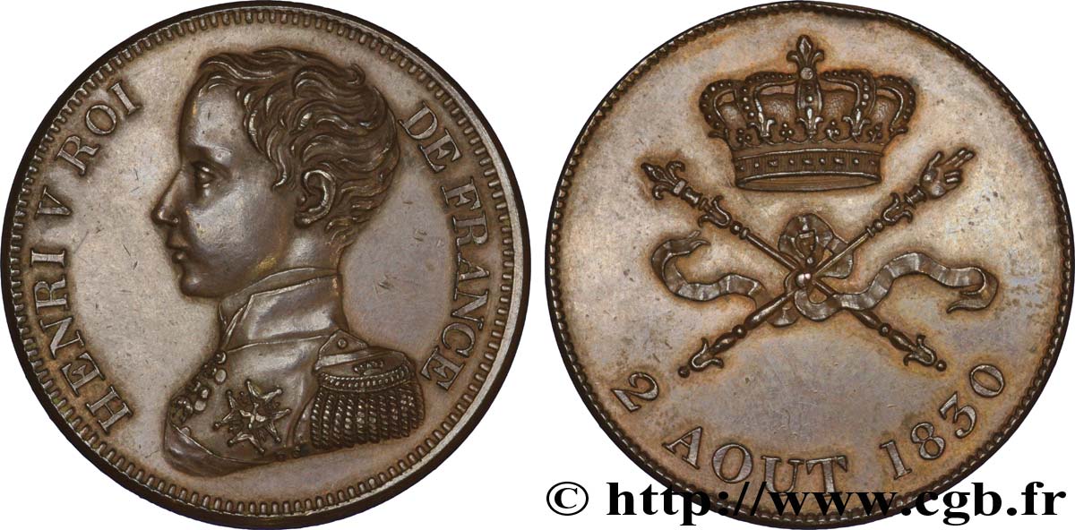 Module de 5 francs pour l’avènement d’Henri V 1830  VG.2687  AU 