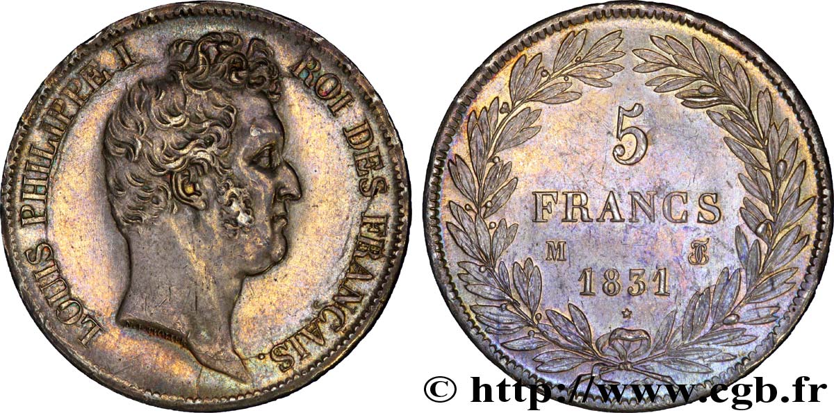 5 francs type Tiolier avec le I, tranche en creux 1831 Toulouse F.315/22 AU 