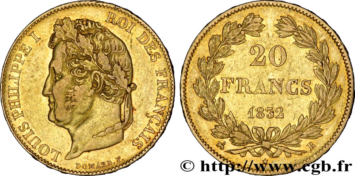 20 francs Louis-Philippe, Domard 1832 Rouen F.527/2 XF 