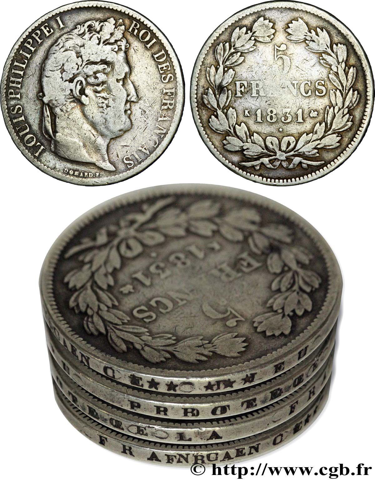 5 francs Ier type Domard, tranche en creux 1831 Bordeaux F.319/4 TB 