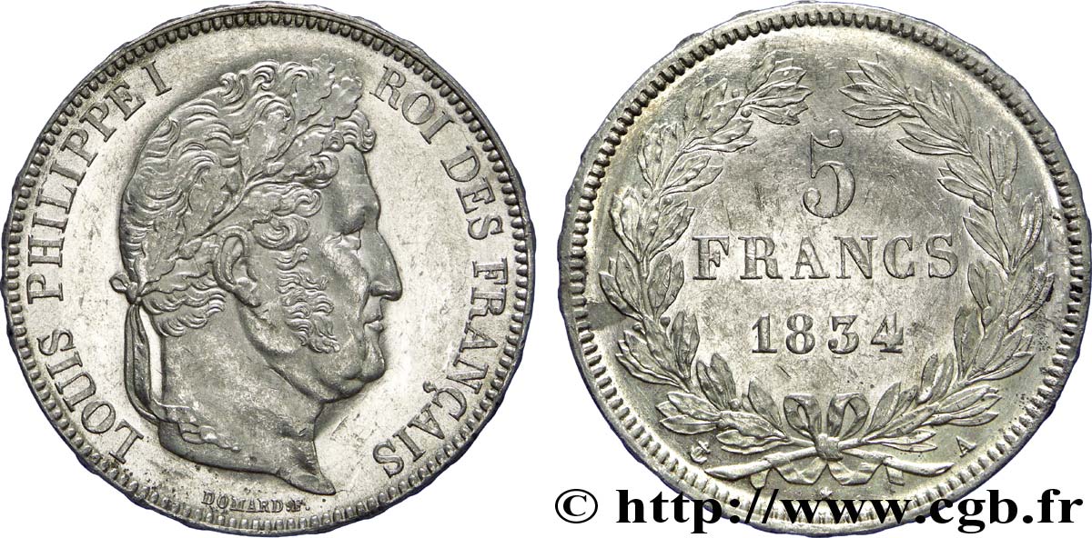 5 francs IIe type Domard 1834 Paris F.324/29 SUP 