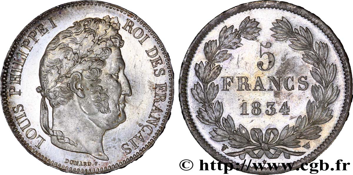 5 francs IIe type Domard 1834 Lille F.324/41 SUP 