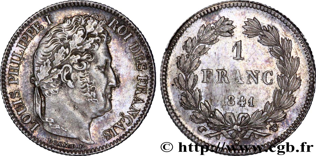 1 franc Louis-Philippe, couronne de chêne 1841 Lille F.210/84 VZ 