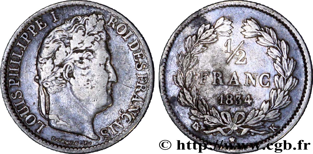 1/2 franc Louis-Philippe 1834 Bordeaux F.182/45 TB 