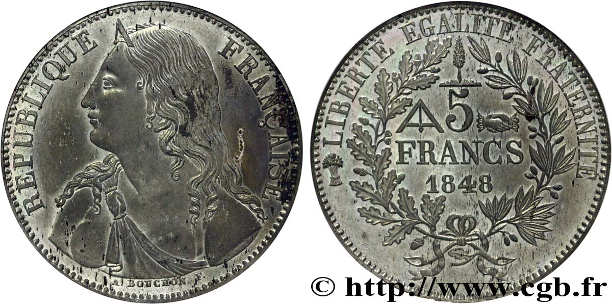 Concours de 5 francs, essai par Bouchon 1848 Paris VG.3064 var. SUP 