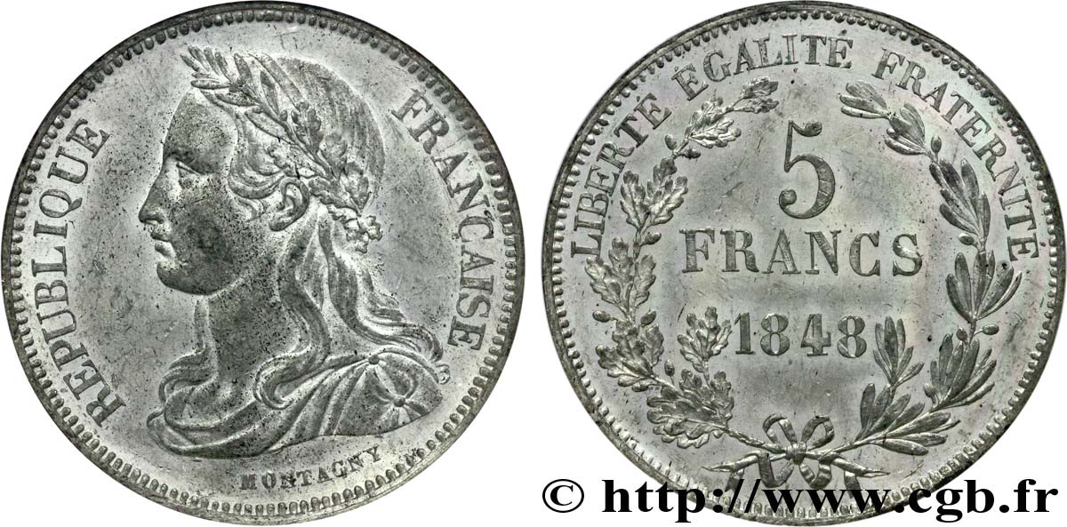 Concours de 5 francs, essai par Montagny 1848 Paris VG.3085 var. AU 