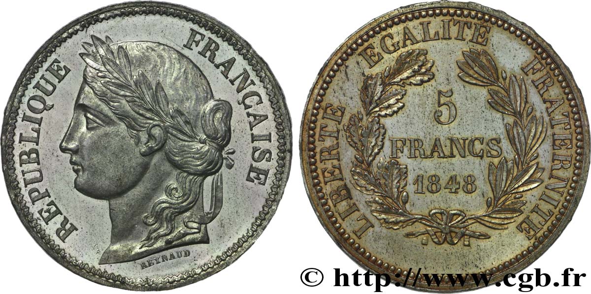 Concours de 5 francs, essai par Reynaud 1848 Paris VG.3090 var. EBC 