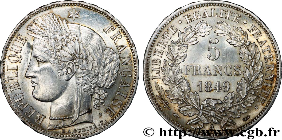 5 francs Cérès, IIe République 1849 Paris F.327/1 EBC 