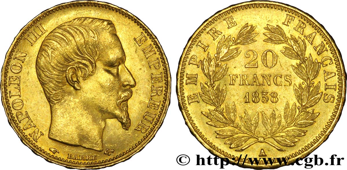 20 francs or Napoléon III, tête nue 1858 Paris F.531/13 VZ 
