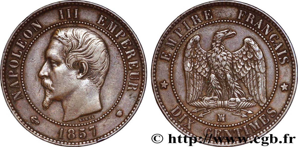 Dix centimes Napoléon III, tête nue 1857 Marseille F.133/45 XF 