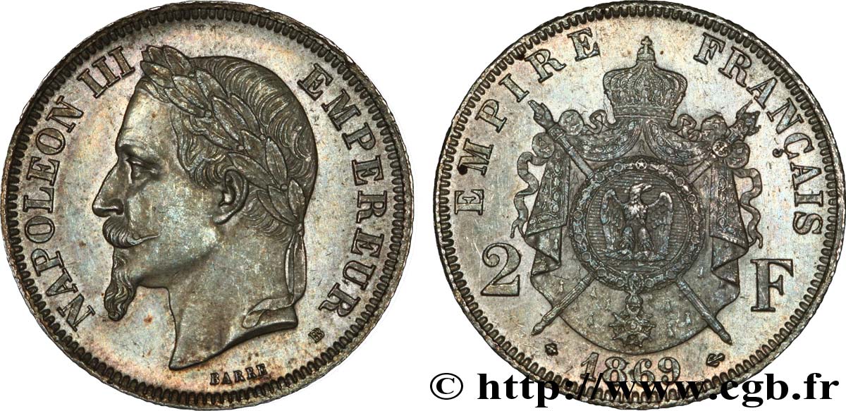 2 francs Napoléon III, tête laurée 1869 Strasbourg F.263/11 SUP 